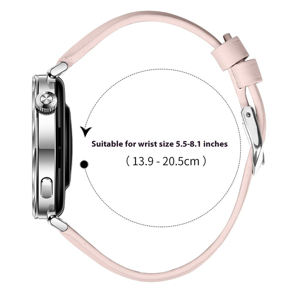 For Huawei Watch GT 5 41mm Watch Band 18mm Slim Genuine Cow Leather Strap with Silver Buckle