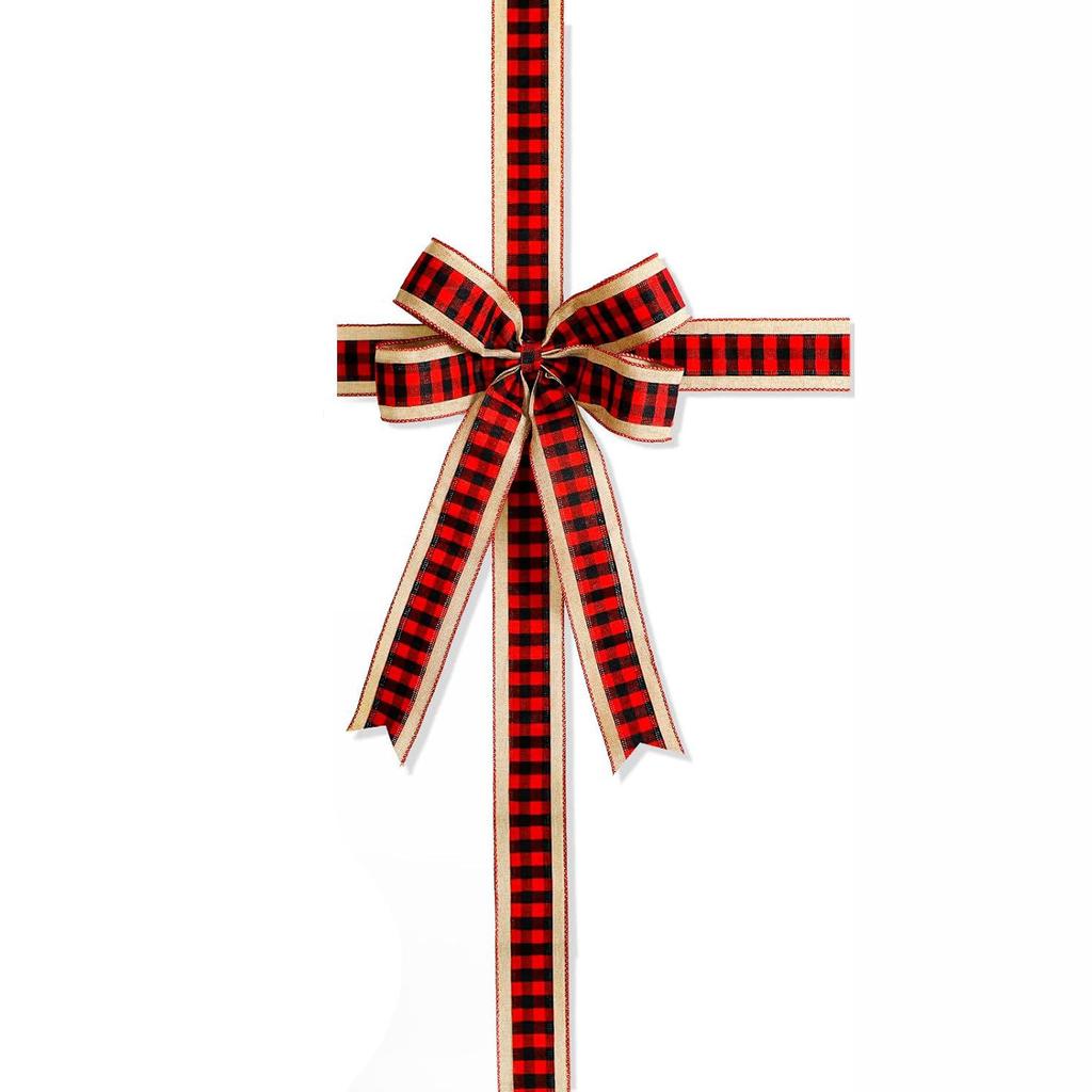 Red Christmas Door Decoration Ribbon Large Buffalo Plaid Bow Door Lace Outdoor Garden Front Door Decors Cabinet Door Ornament