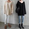 Knit Long Solid Loose [POGCZMKK] Women's Sweater, V-Neck, Sleeve, Pullover, Elegant, Thick, Warm, Color, Fit, Figure-Flattering, Cute, Commuting,