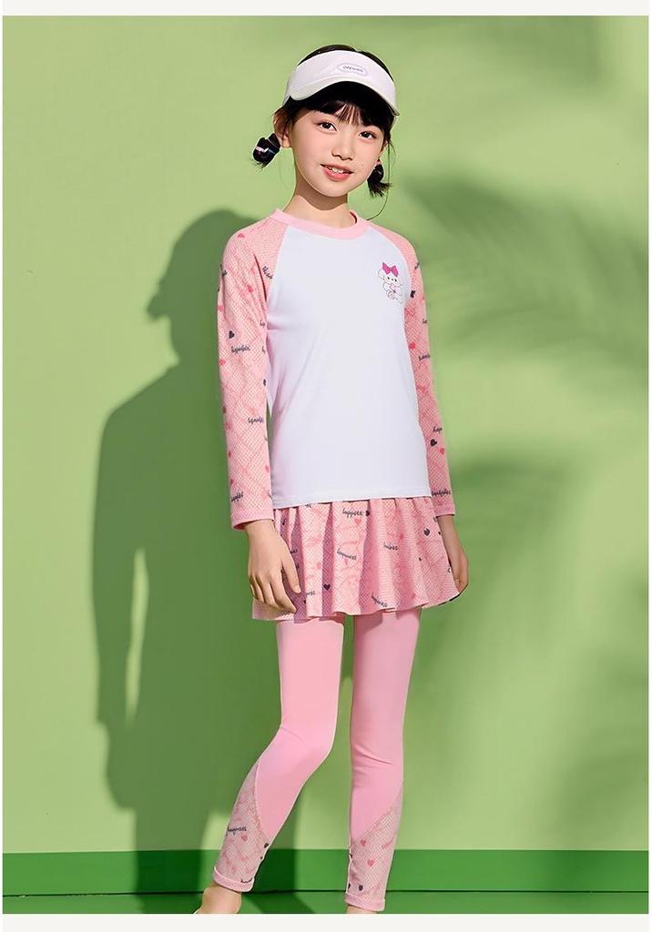 Girls' Long Sleeve Two-Piece Swimsuit, Sun Protection, 2025 New Style for Kids, Professional Training Swimwear