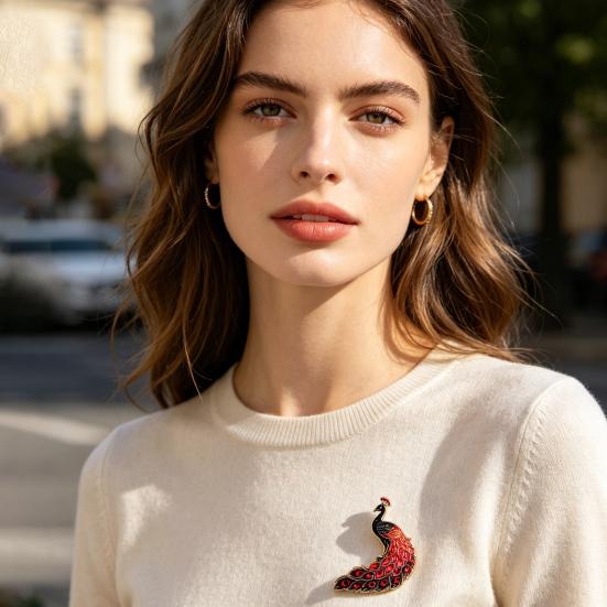 Brooch Pin Gradient Color UV Printing Peacock Shape Zinc Alloy Pin Suits Coats Sweaters Badge Versatile Accessories