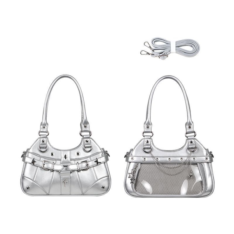 JIAERDI Harajuku Star Ita Bag Women Double Strap Adjustable Clear Leather Tote Purse Subculture Daily Versatile Shoulder Bag Y2K