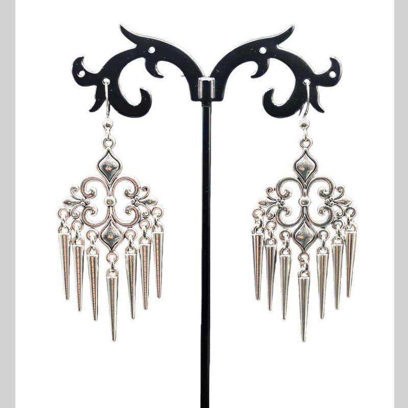 Gothic Silver Flower Filigree Pointed Earrings