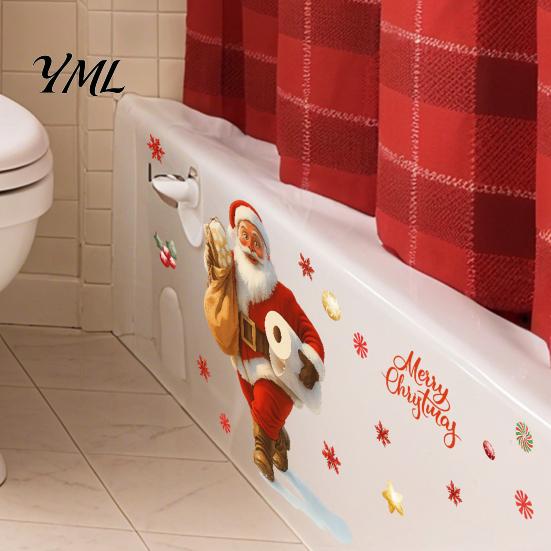 Decorative Christmas Bathroom Supplies Funny Santa Toilet Seat Decal, Waterproof PVC Lid Decoration Stickers Claus for Holiday Home Decor, Removable
