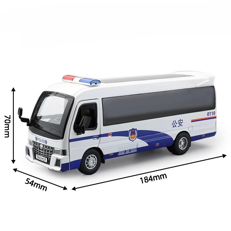 1:32 Scale Coaster Business Bus Model Toy Car Diecast Metal Sound Light Pull Back Police Vehicle Models Toys Gifts for Boys