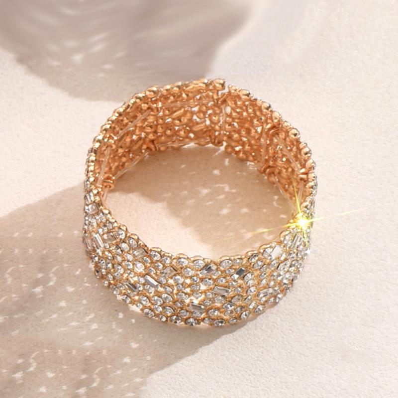 Moda Estilo Europeu e Americano Conjunto de Pulseiras Femininas Personalidade Super Brilhante Design Cravejado de Strass Pulseira de Aba Larga