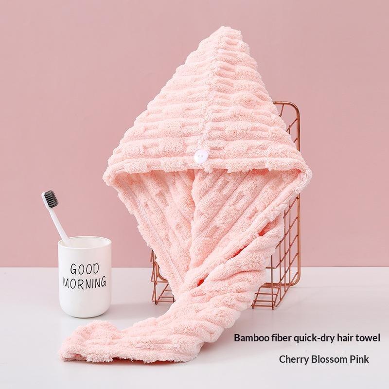 1Pc Coral Fleece Hair Drying Turban With Button Absorbent Soft Fast Drying For Wet Hair After Shower Home Use