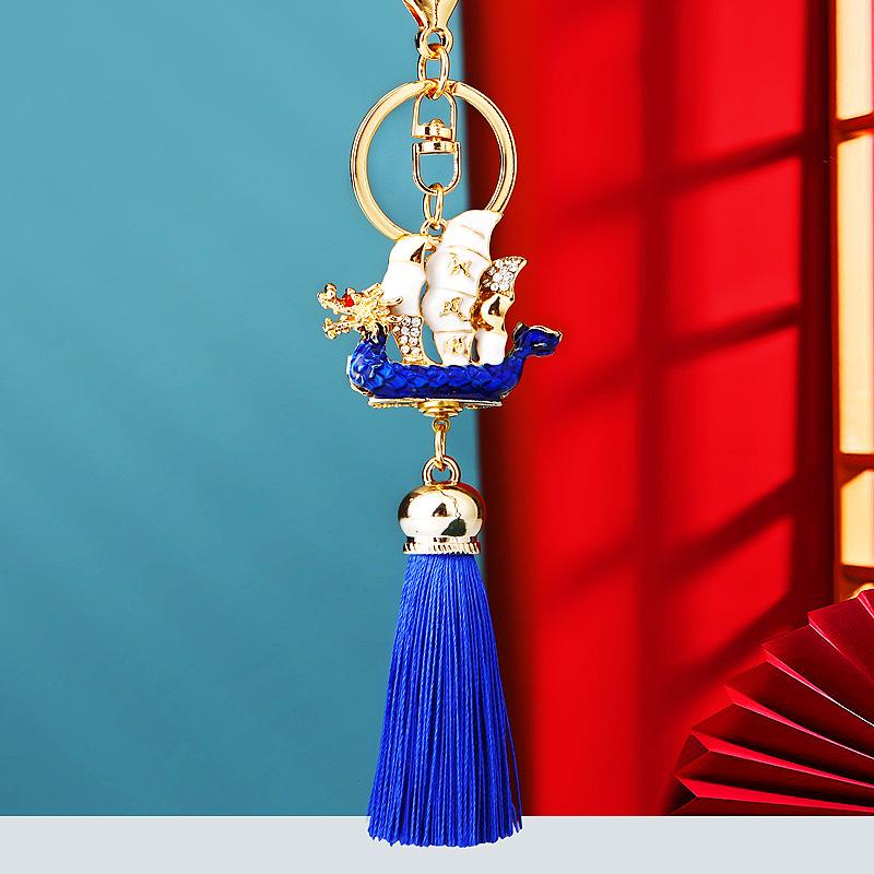 

Китайский шик Брелок для ключей от машины с плавным ходом Металлический мужской и женский подвес для сумки Брелок-кольцо Праздничный подвес с кисточкой Подарок синий
