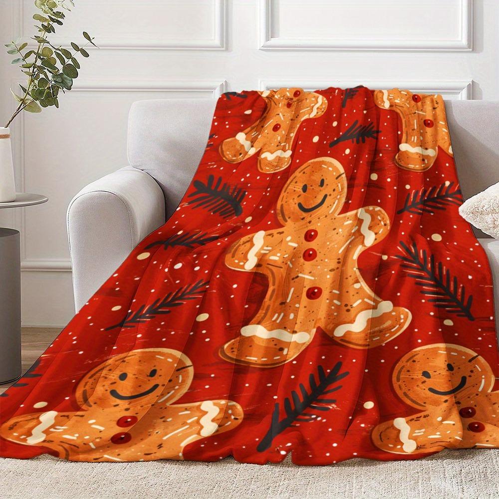

1pc Gingerbread Man Printed Cozy Blanket ,Sofa, bed, travel, lunch break, flannel blanket. 30x40in