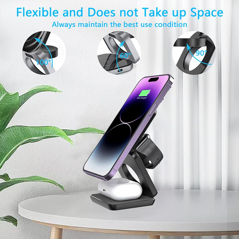 3 In 1 Magnetic Wireless Charger Stand Macsafe for iPhone 15 14 13 12 Apple Watch 8 7 6 Airpods Pro Fast Charging Dock Station