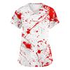 Women's V-neck Halloween Printed Short-sleeved Pocket Side-slit Protective Suit Top