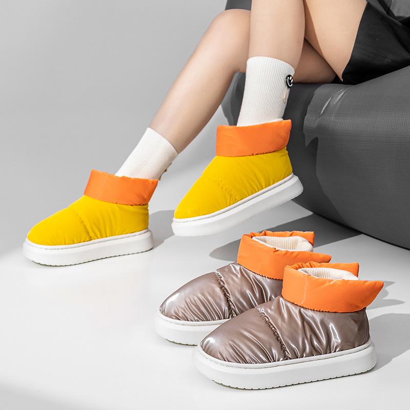 Waterproof, Fleece and Thickened Snow Boots Are Worn Over Warm Short-tube Bread Cotton Shoes