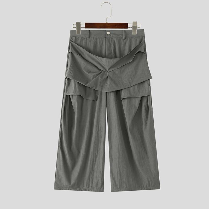 INCERUN Herren High Waist Reißverschluss Rüschen Lässig Dekonstruktivistischer Stil Lange Hosen 4XL graue