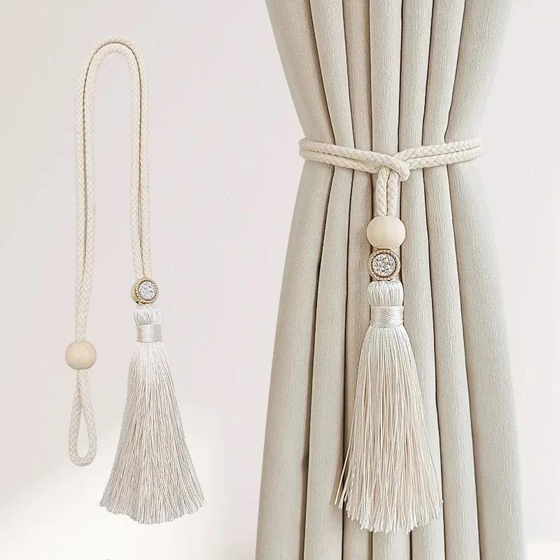 2 PCS Adjustable Cotton Cord Curtain Tiebacks Curtain Straps Bohemian Chic Log Loop Curtain Buckle Strap With Tassel Hand Woven
