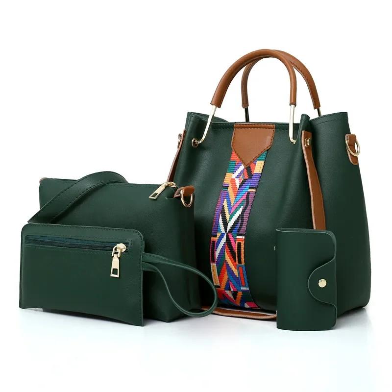 4 Pcs Women's Bag Set Luxury Handbag Large Capacity Bucket Tote Bag Fashion Shoulder Bag Wallet Card Case