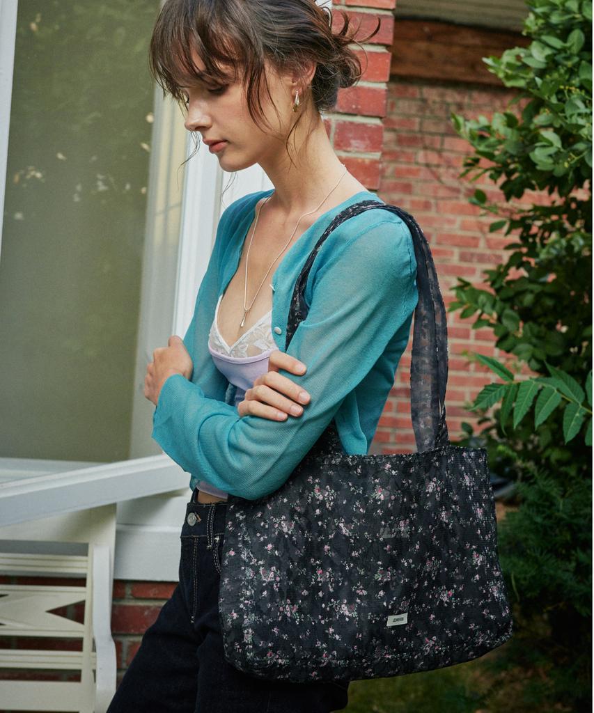 Jedrefeb5 Sheer Lace Shoulder Bag Reversible Black