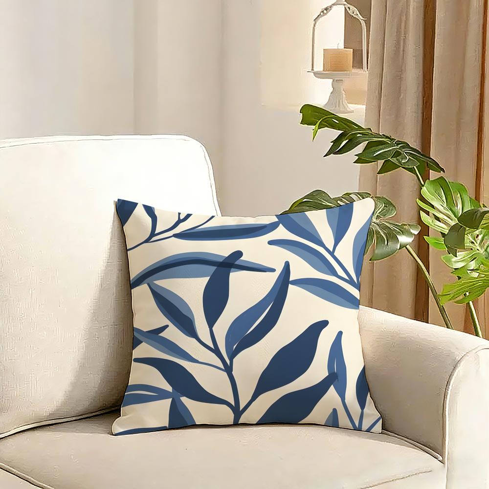 Elegant Blue Floral Cushion Cover Reversible Plush Pillow Cover Soft Fluffy Home Decor for Sofa Bedroom