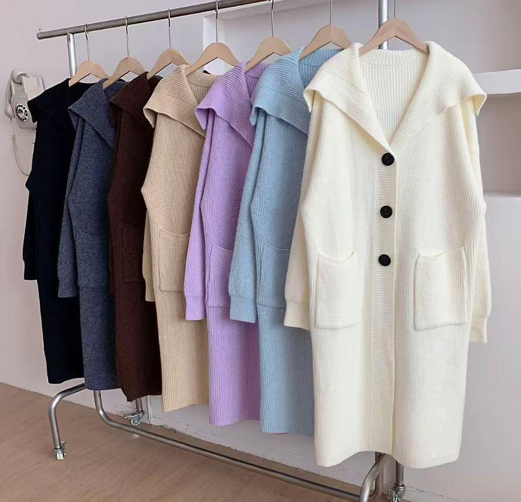 Damen Strickcardigan Herbst/Winter 2025 - Lang, locker, dicker Revers-Pullovermantel