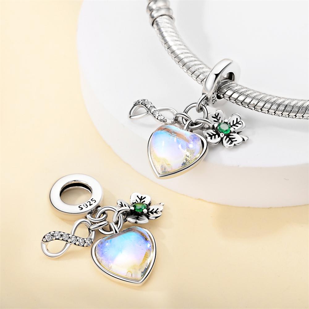 Original Copper Charms Luxury Dreamy Heart Four-Leaf Clover Pendant Beads Fit Bracelet Diy Women Delicate Gift