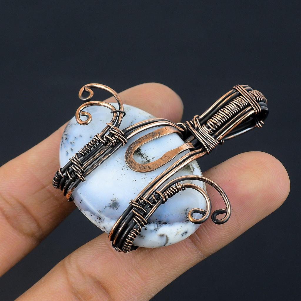 Dendrite Opal  999 Copper Wire Wrapped  Pendant, Handmade Gemstone Jewelry Pendant Gift For Birthday