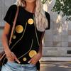Women Summer T Shirt Moon Print Retro Fashion Short Sleeve Tees Casual   Printed  Tops