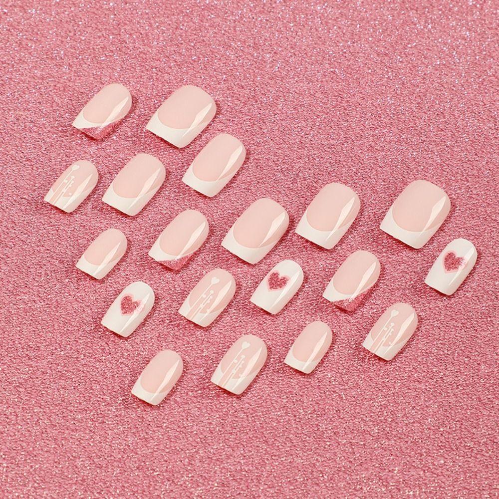 24pcs Detachable Ballerina Almond French Valentine's Day Fake Nails Love Heart
