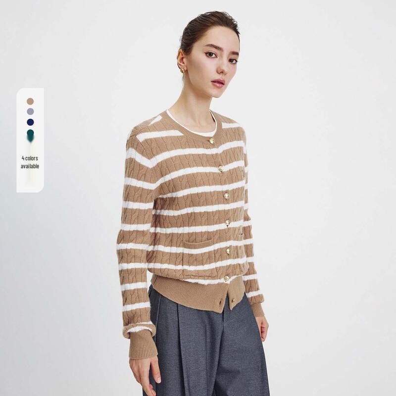 Navigare Women's Striped Crew Neck Knit Cardigan