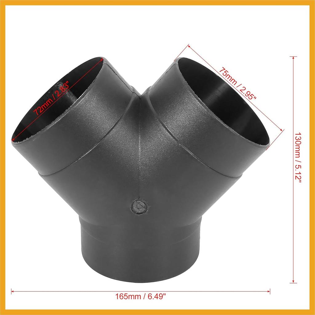 75mm Car Heater Warm 3 Way Air Ducting Pipe Y Shape Outlet Connector Black Plastic Replacement