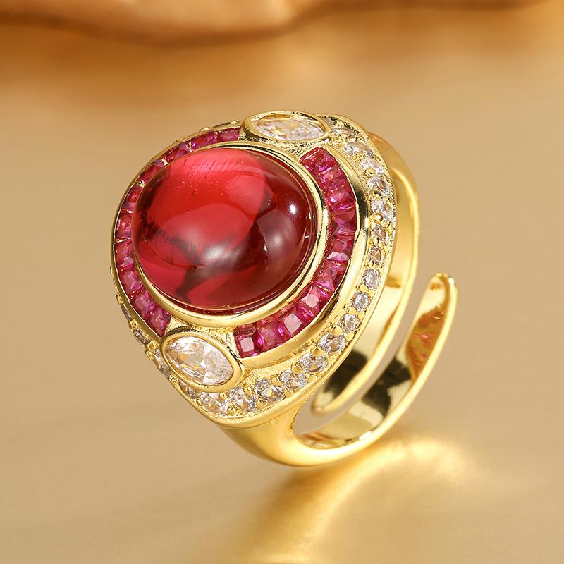 Jewelry Simulation Plain Corundum Chalcedony Retro Ring Main Stone 10 * 12