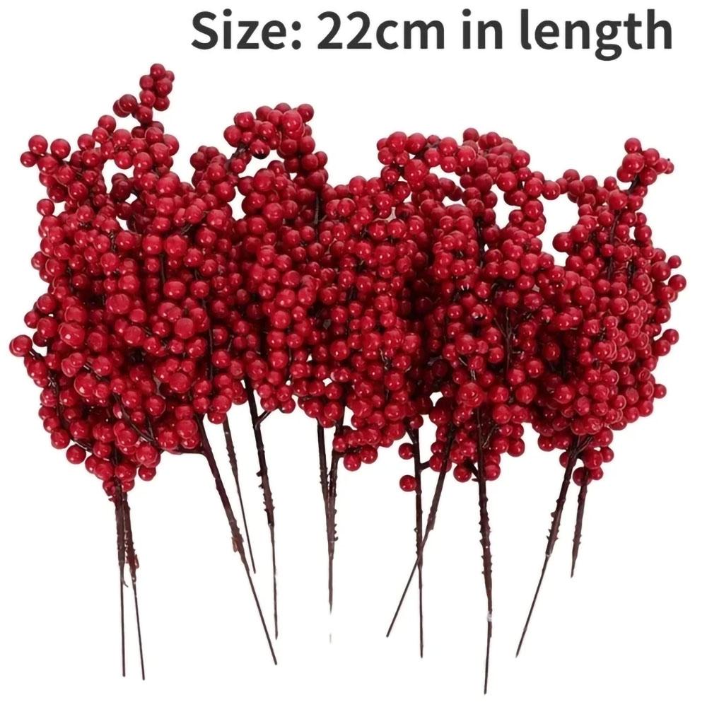 Chinese New Year Red Berries Artificial Branches Holly Berry Stamen Plants Flowers Wreath Ornaments Xmas Tree Party Home Decor