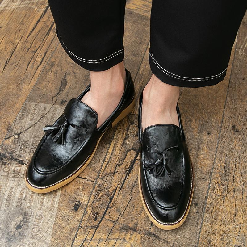 Men's Leather Shoes Slip On Office Formal Shoes Wedding Party Men's Tassel Dress Shoes Breathable Driving Oxfords Footwear