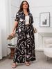 2025 New Plus Size Printed Loose Short Sleeve Cardigan & Wide Leg Pants Set for Women
