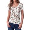 Women's Slim Fit Square Neck Floral Print Short Sleeve Top Ribbed Stretch Fabric Vintage Style Casual Shirt