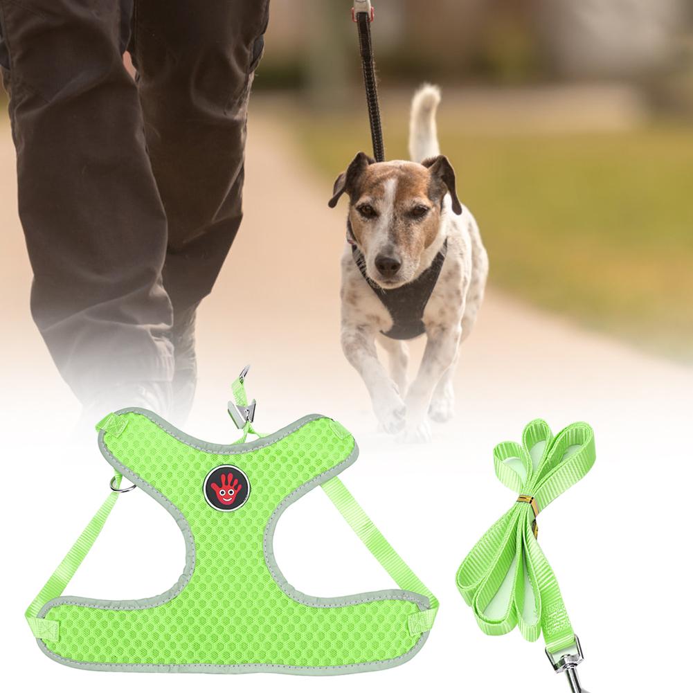 

Polyester Breathable Mesh Vest style Pet Chest Strap Harness Pulling Traction Leash Rope for Dogs Cats(Green M) M зелений