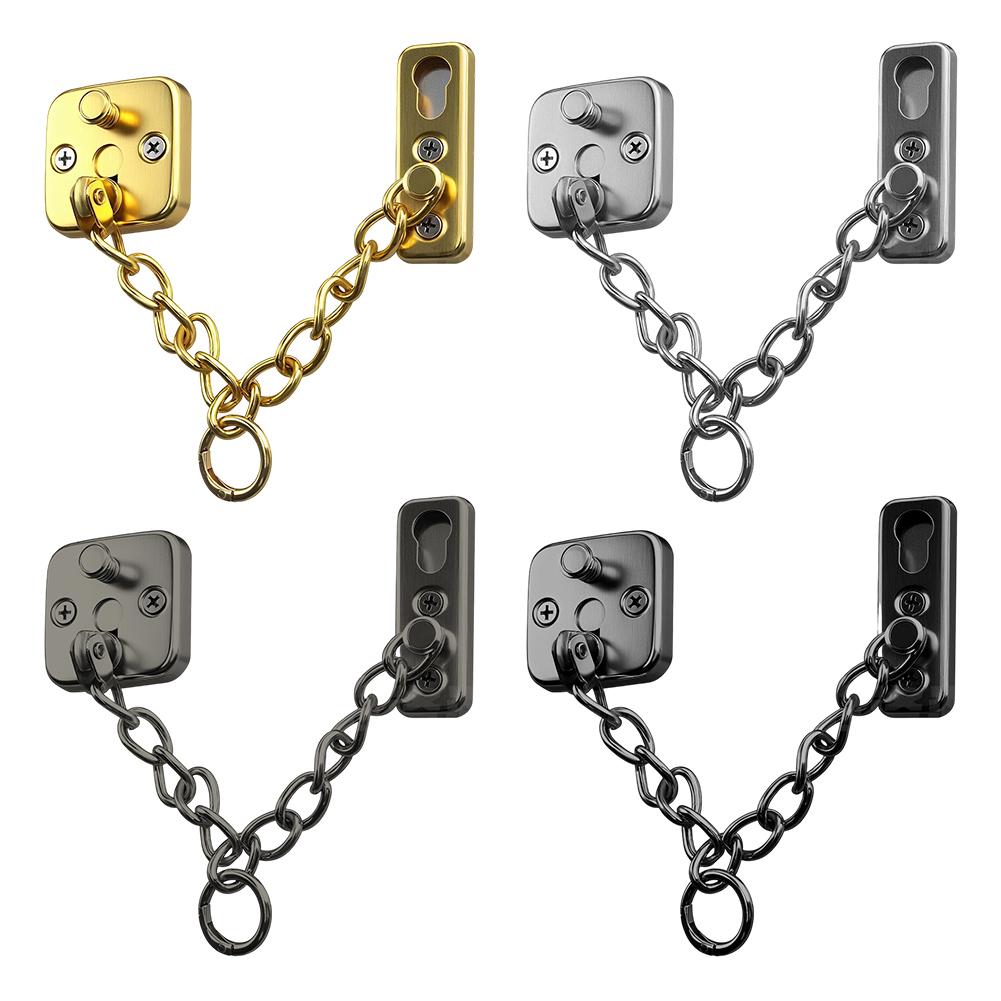 Polished stainless steel door chain lock with door bolt and inclusive installation accessories for home security