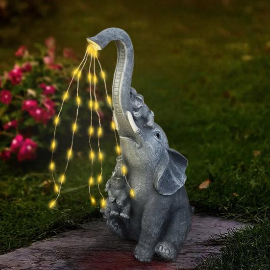 Solare Elefanten-Gartenstatue Niedlicher Harzelefant Bewässerungsleuchte Wasserdichte Outdoor-Lichterkette für Hof Terrasse Rasen Dekoration Geschenk für Elefantenliebhaber