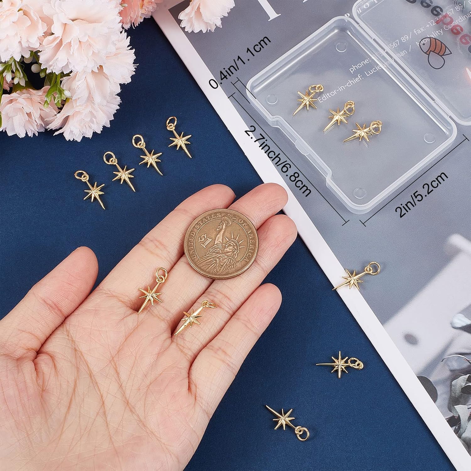 

Beebeecraft 12Pcs Gold/Silver North Star Charms Polaris Star Pendants Charms with Jump Rings 10x17mm for DIY Craft Bracelet Necklace Jewelry Making золотой