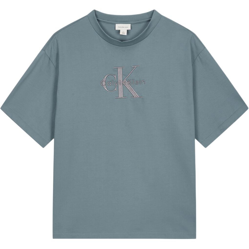 

Calvin Klein Letter Print Loose Fit Round Neck Short Sleeve T-Shirt Men Tops Khaki Gray 4RB295GCKM XS