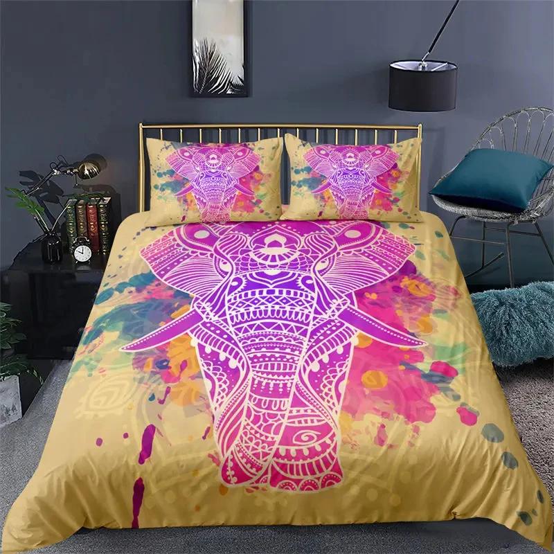 3D Printed Elephant Bedding Set for Boys Adults Teens Ganesha Duvet Cover Set Queen Size Polyester Bohemian Style Luxury