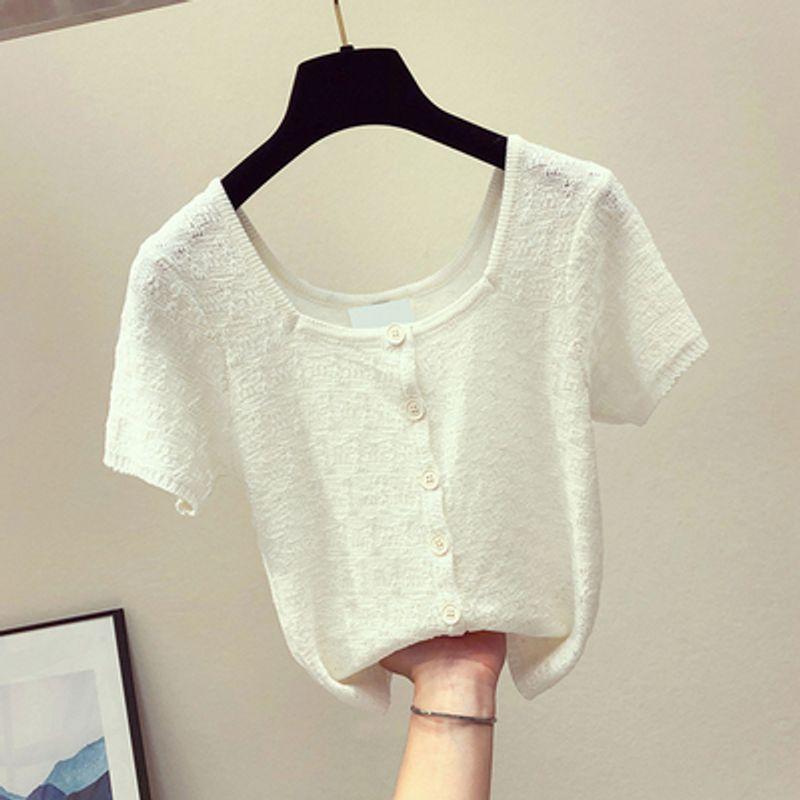 

Genuine Slim-Fit Slim Looking Button Knit Tup Cardigan White All yards