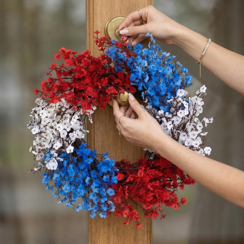 Independence Day Wreath, American Flag Wreath, Rose Wreath, Door Ring Decoration Wreath