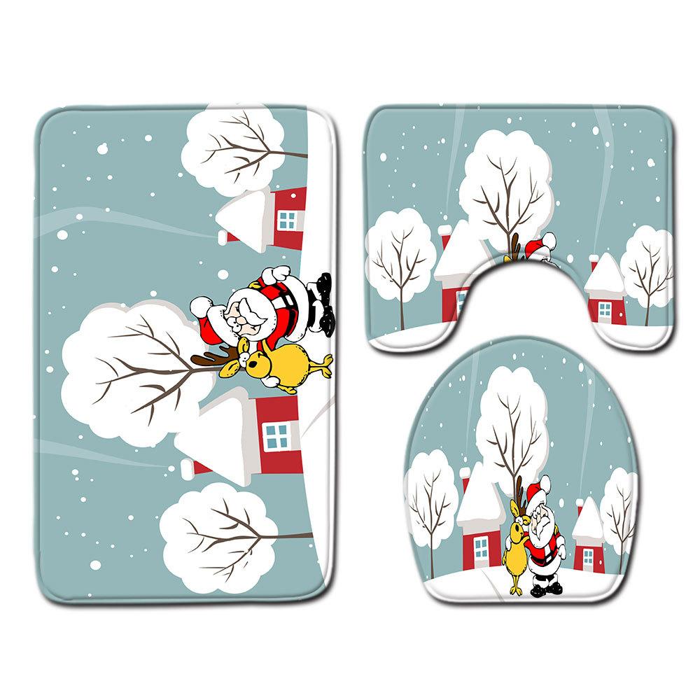 Christmas Bathroom Floor Mat Toilet Three-Piece Set
