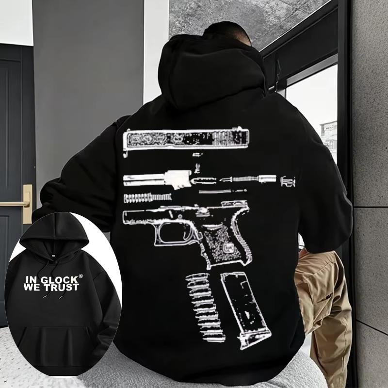Лето 2025 Kixkz, Бренд GLOCK Мужская толстовка с принтом 100% хлопок, Женская одежда WE TRUST Буквы Оверсайз Тренд Y2K S