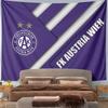 Diagonal purple geometric blocks with FK Austria Wien text and logo. Patterned tapestry for bedroom and living room home decor