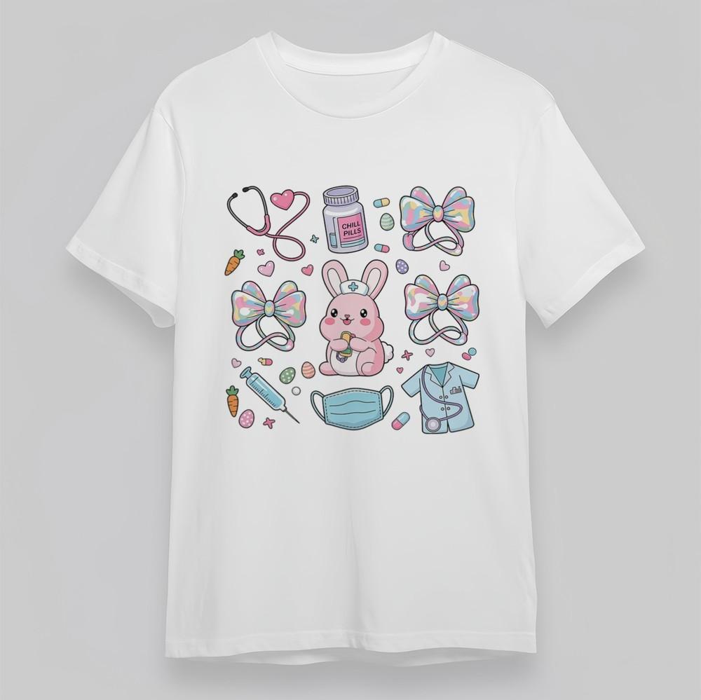 

Women s Oversize Classic T-Shirt Chill Pills Cartoon Bunny Medical Elements Tee M