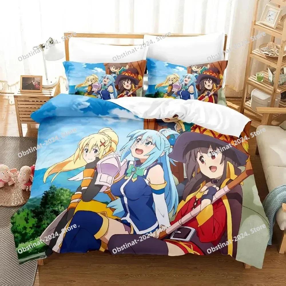 Comforter Anime Konosuba Bedding Set Printed Bed Set With Bed Soft Single Double Queen Super King Size Kids Adult