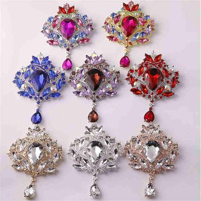 Fashion Females Glass Teardrop Pendant Gorgeous Flower Shape Large Drop Brooch Pin