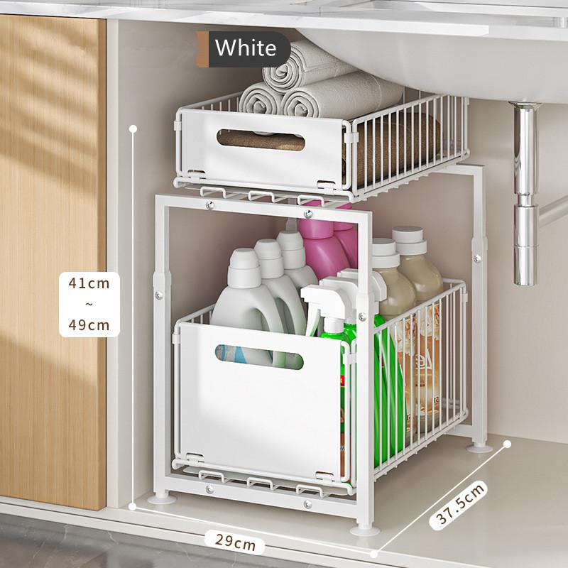 

Kitchen Sink Storage Rack Pull-Out Basket Double Layer Spice Snack Bottle Can Organizer Cabinet Multi-level Shelf Under Cabinet 2 Layer белый