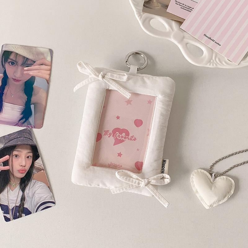 Simple Bow Card Holder Keychain Cute Portable Photocard Cover Idol Photo Card Holder Protective Cover Bag Pendant Gifts