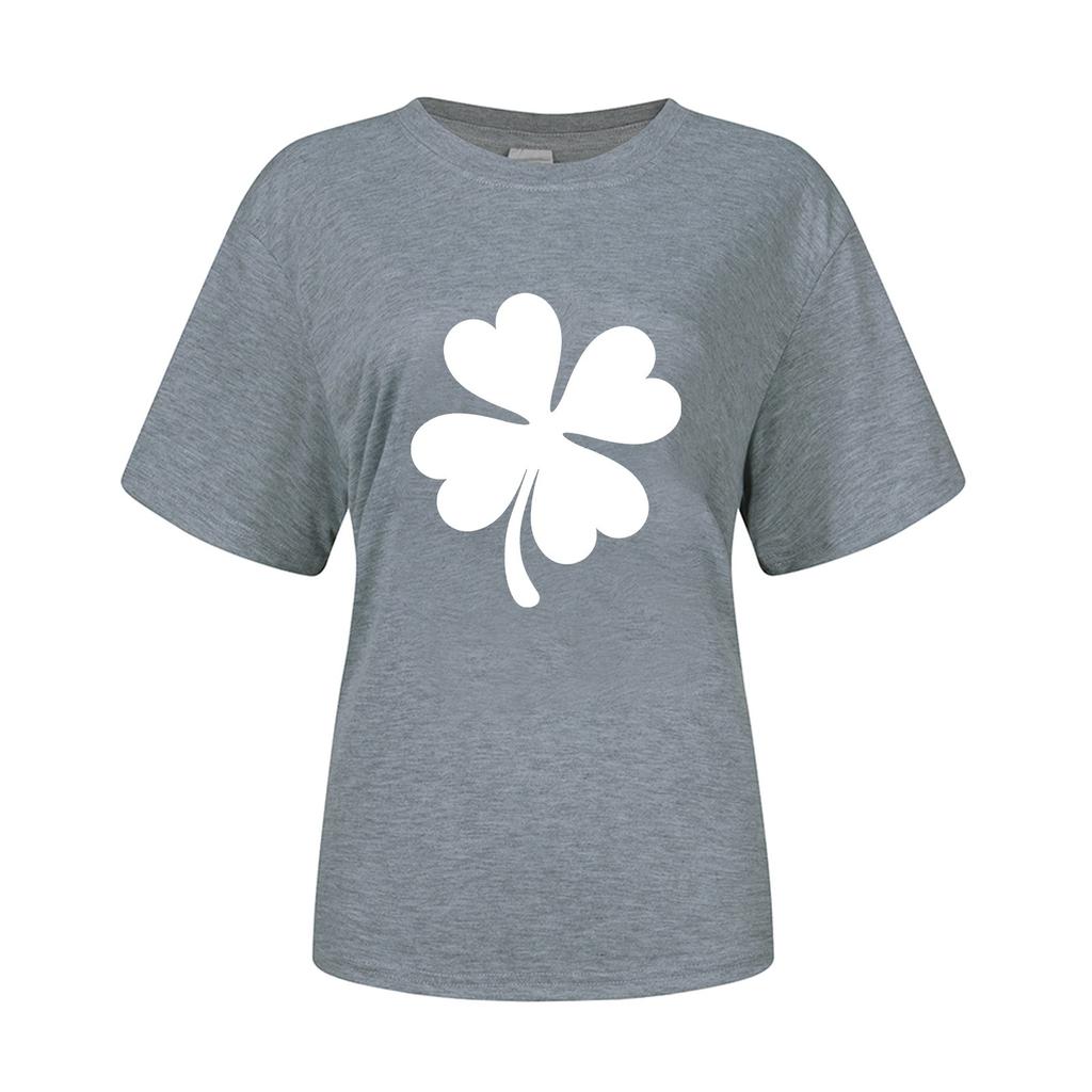 Dammode Casual St. Patrick's Day tryckt t-shirt med rund hals, kortärmad topp